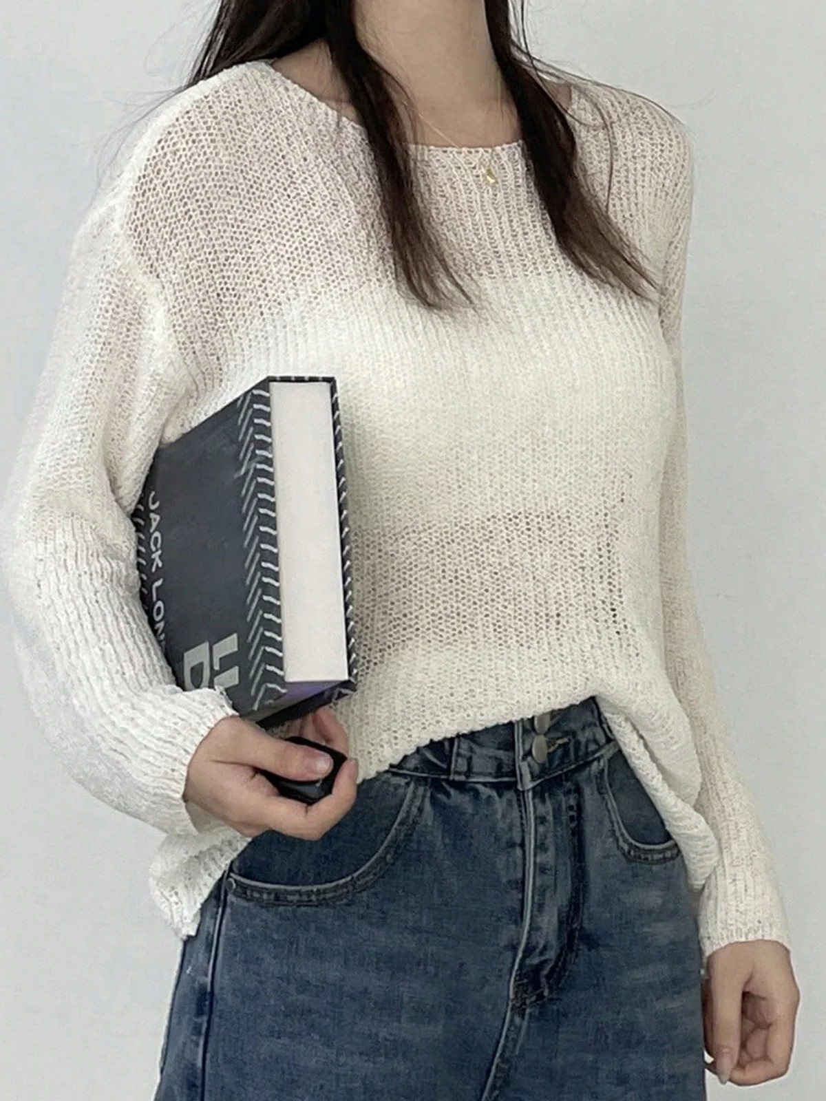 South korea Chic Casual Loose Lazy Sun Protection Cover up Women Versatile Solid Thin Sweater Knitted Top |