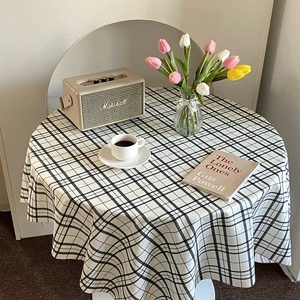 Ins Black Yellow Stripe Lattice Round Tablecloth Simple Style Desk Dining Table Tea Table Background Cloth Home Decor Photo Prop