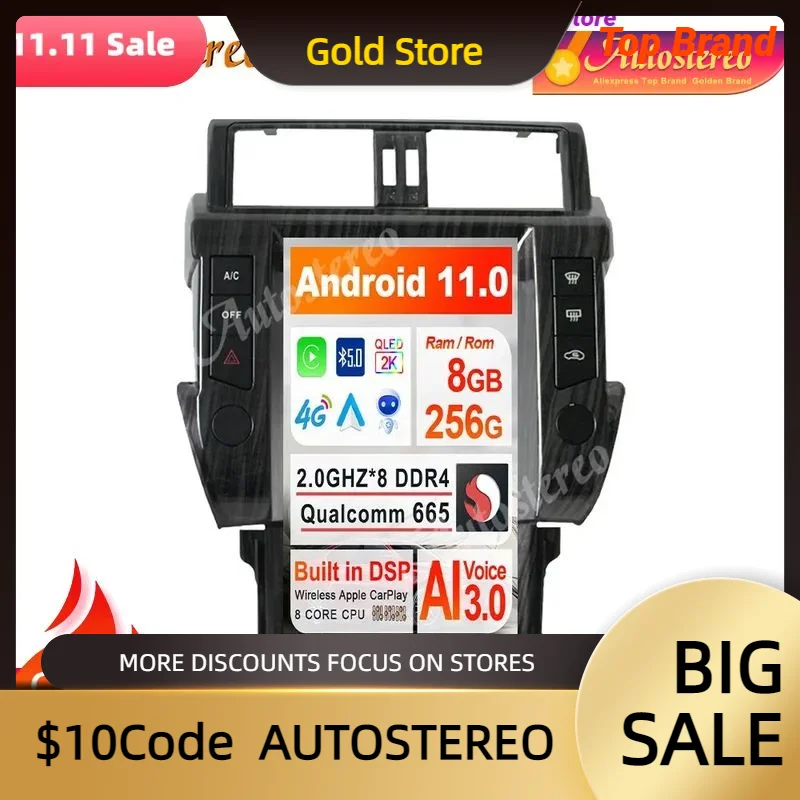 

4G SIM Carplay Android 13, автомобильный мультимедийный плеер, GPS-навигация для TOYOTA LAND CRUISER Prado 150 2014-2017, головное устройство в стиле Tesla