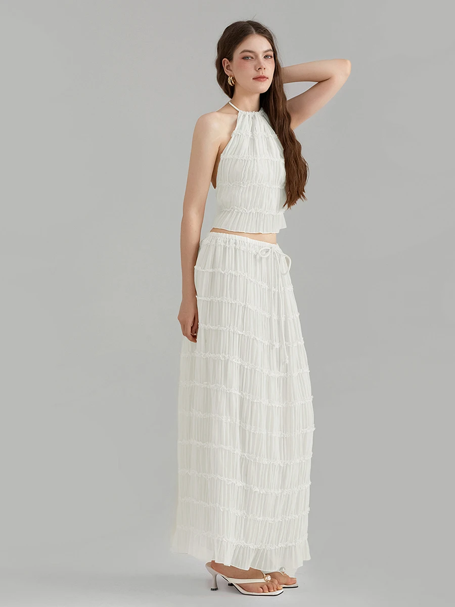 Женский летний комплект из двух предметов топы без рукавов с рюшами и лямкой на