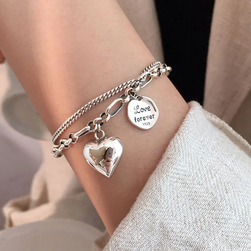 

Punk Heart Circle Double-layer Bracelet Fashion Hip-pop Personality Love Pendant Bracelet Exquisite Unique Female Charm Jewelry