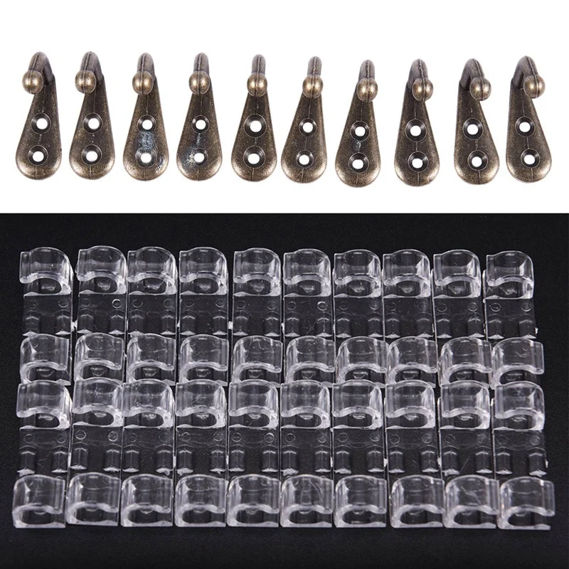 

10Pcs Bronze Vintage Style Wall Mounted Single Hook Hangers & 20Pcs Wire Fixing Clamp Clip Desktop Wire Clear Up Clips