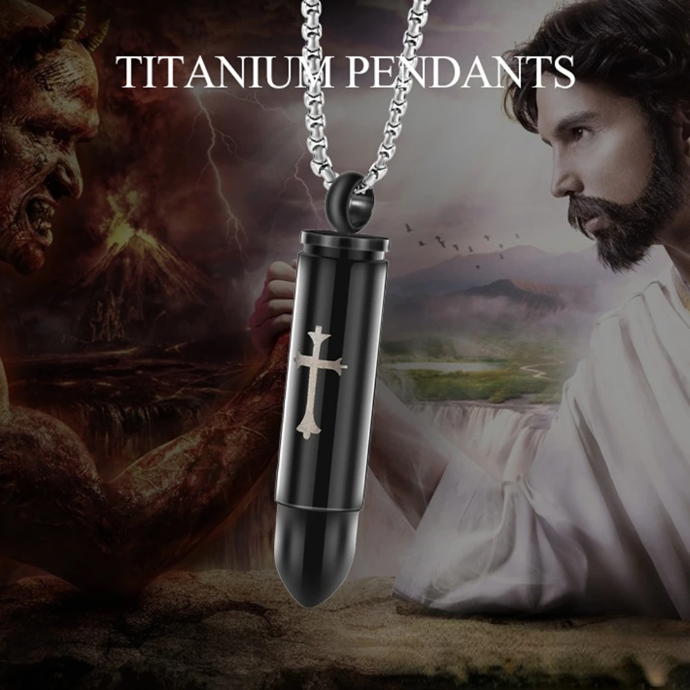 

Bullet Pendant Necklace Cross Engraved Cremation Urn Pendant Necklace Stainless Steel Perfume Holder Ashes Vial Memorial Jewelry
