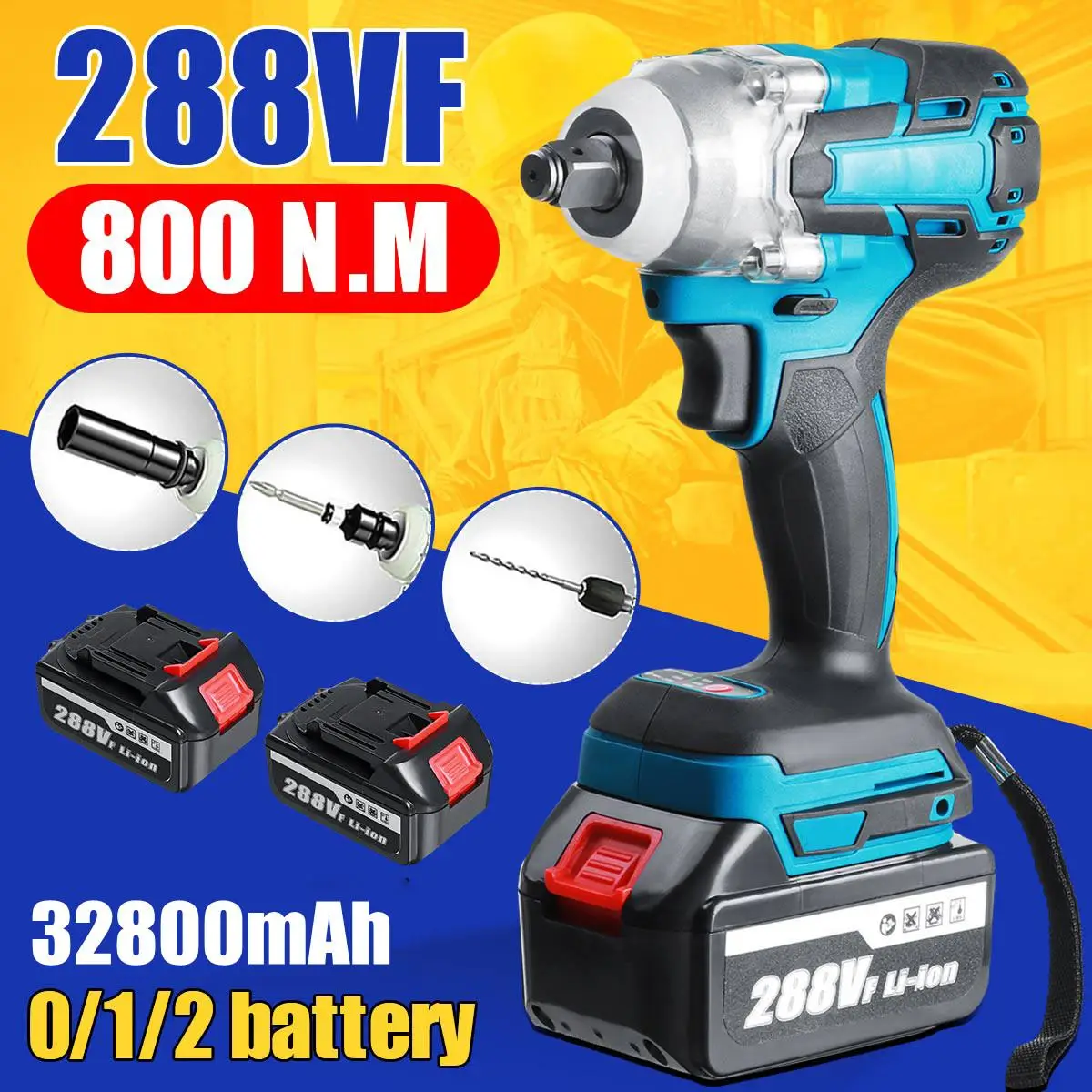 

NEW 32800mAh 288VF Brushless Electric Impact Wrench 1/2 Lithium-Ion Battery 7200rpm 800 N.M Torque For Makitaa Battery