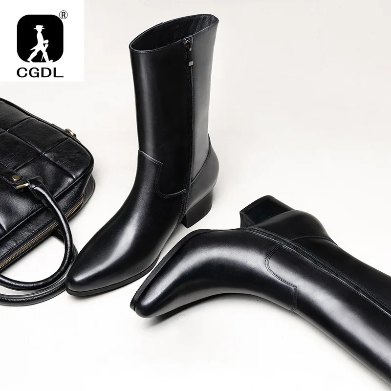 Теплые мужские сапоги до колена роскошные ботинки из натуральной кожи весна 2024