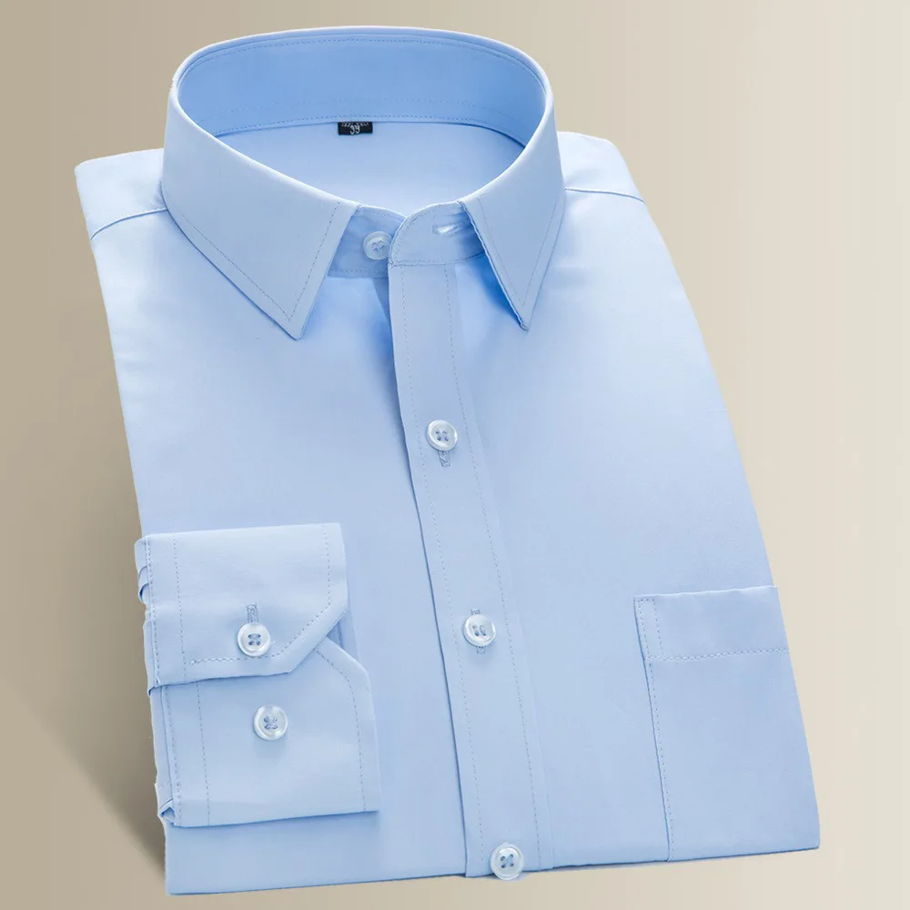 Shirt men's long-sleeved middle-aged and young four seasons business casual fashion iron-free solid color cotton white slim fit