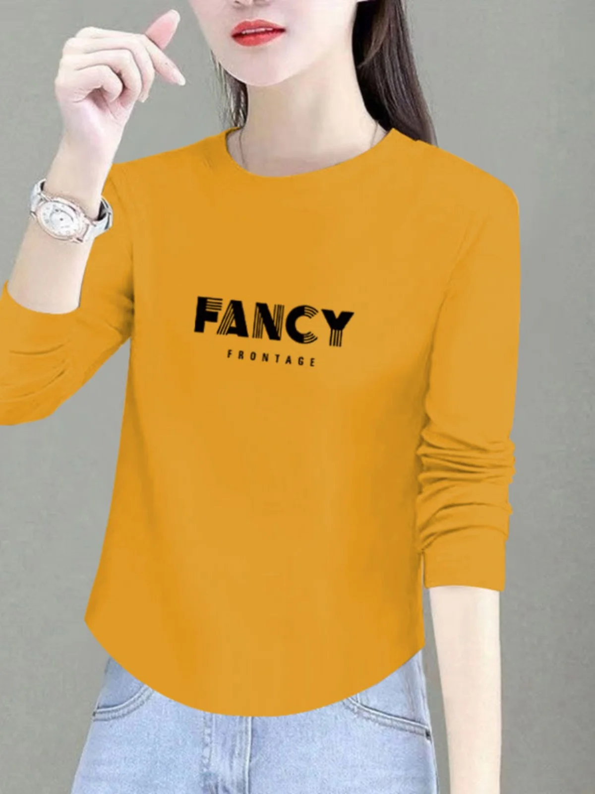 Pure Cotton Long sleeves Shirt Women Spring and Autumn New Loose Belly Covering Slimming Bottoming Western Sle Fashio...