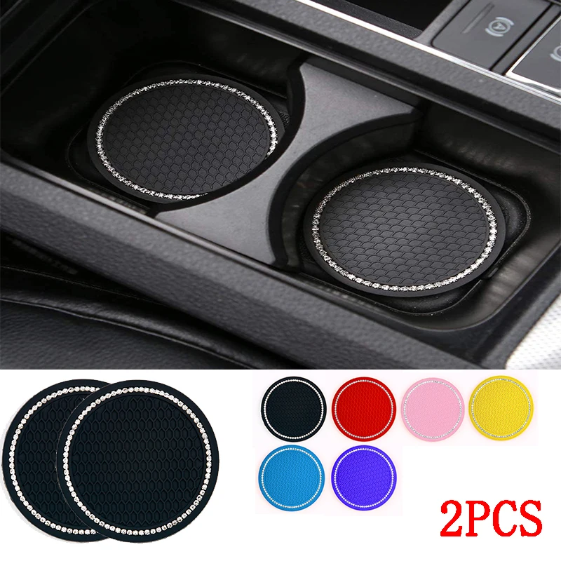 

2 шт. алмазные стразы, Резиновые Нескользящие подставки для автомобильных стаканов для воды, подставки для автомобильных бутылок, аксессуар...