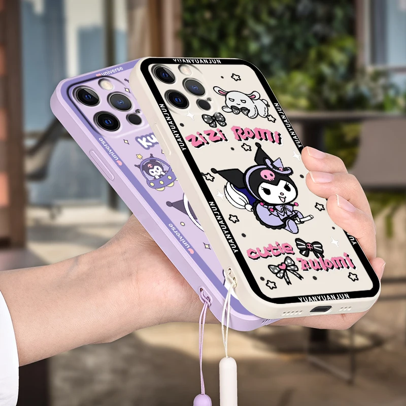 

Cartoon Cute Kulomi Sanrio Phone Case For Apple iPhone 14 13 12 Mini 11 XS Pro Max X XR 8 7 6 Plus SE Soft Liquid Rope Cover