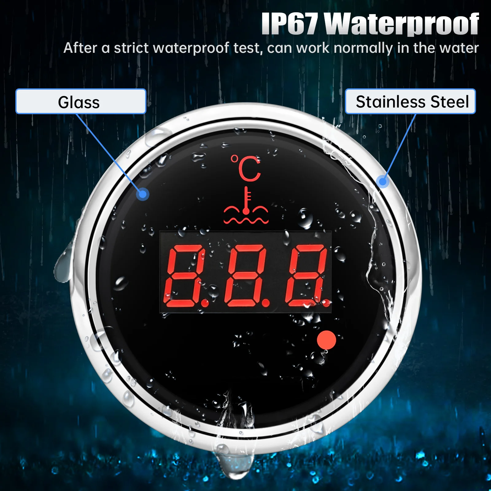 2'❒ мм датчик температуры воды с красной светодиодной подсветкой 0 ~ 120 Celsuis