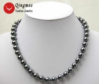 qingmos 10mm round black natural magnetic hematite gem stone beads 18 chokers necklace for women fine jewelry collares nec2307