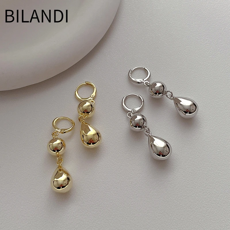 

Bilandi Modern Jewelry Metal Bead Earrings Popular Style Metallic Silver Plated Gold Color Teardrop Earrings For Women Girl Gift