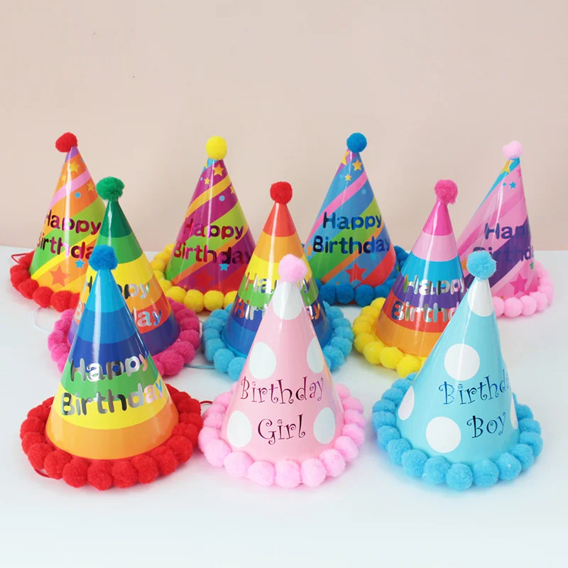 

Party Supplies Plush Ball Cake Hat Baby Children Adults One Year Old Dress Up Pointed Paper Hat 10pcs