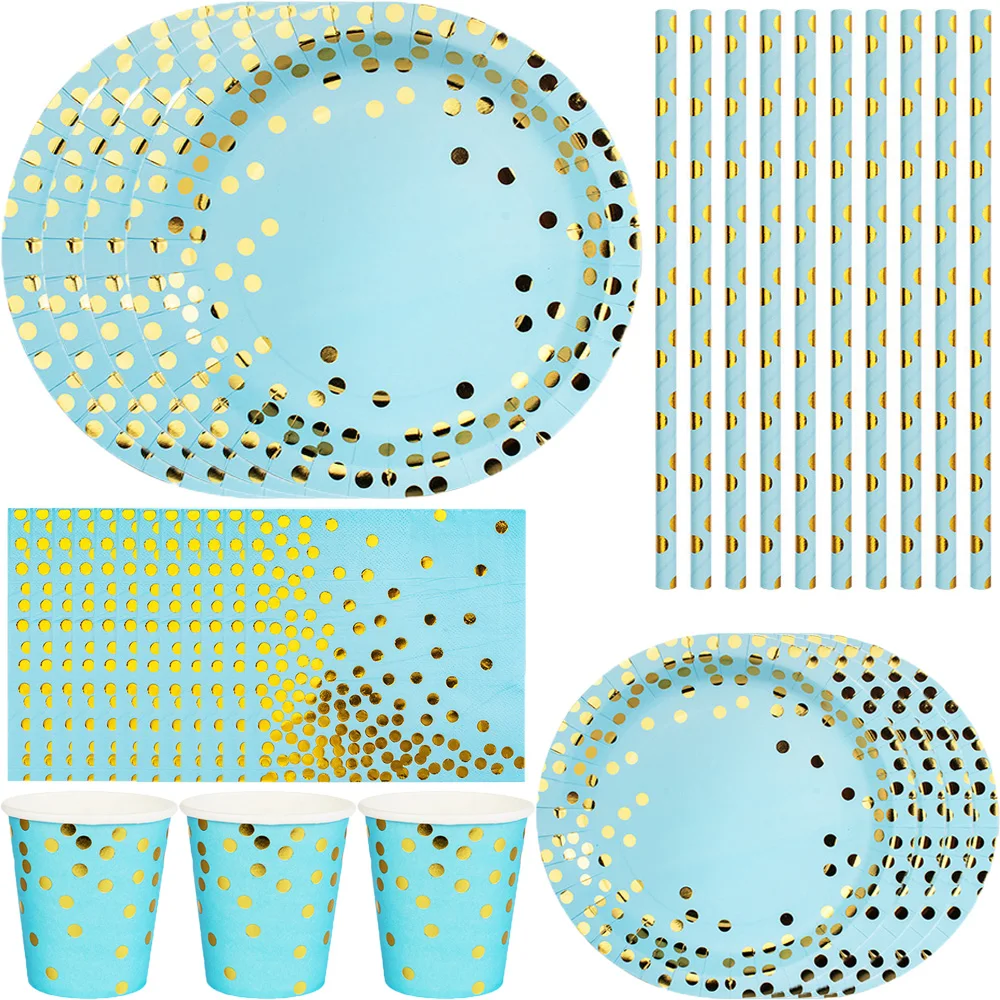 Синий бронзовый золотой горошек одноразовая посуда для дня рождения тарелка