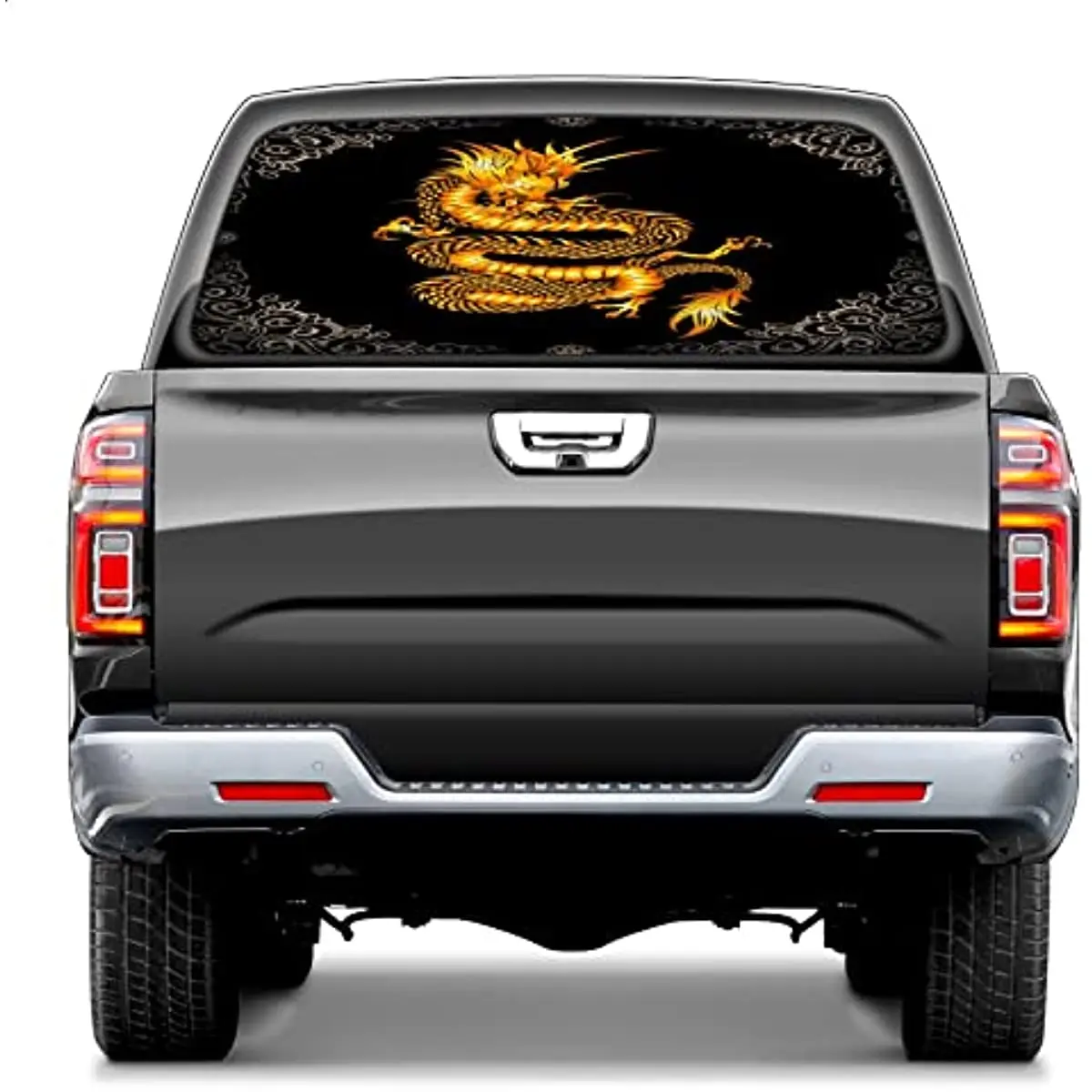 

Rear Window Decals for Trucks,Pickup Truck Back Window Tint Graphic Perforated Vinyl Truck Stickers 66"X 22" Chinese Dragon Pick