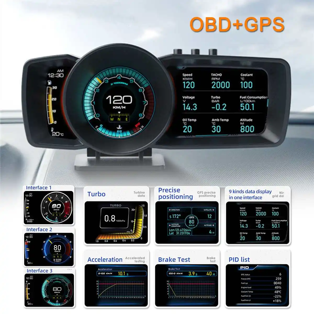 Автомобильная система сигнализации OBD2 HUD мультидатчик давления турбины