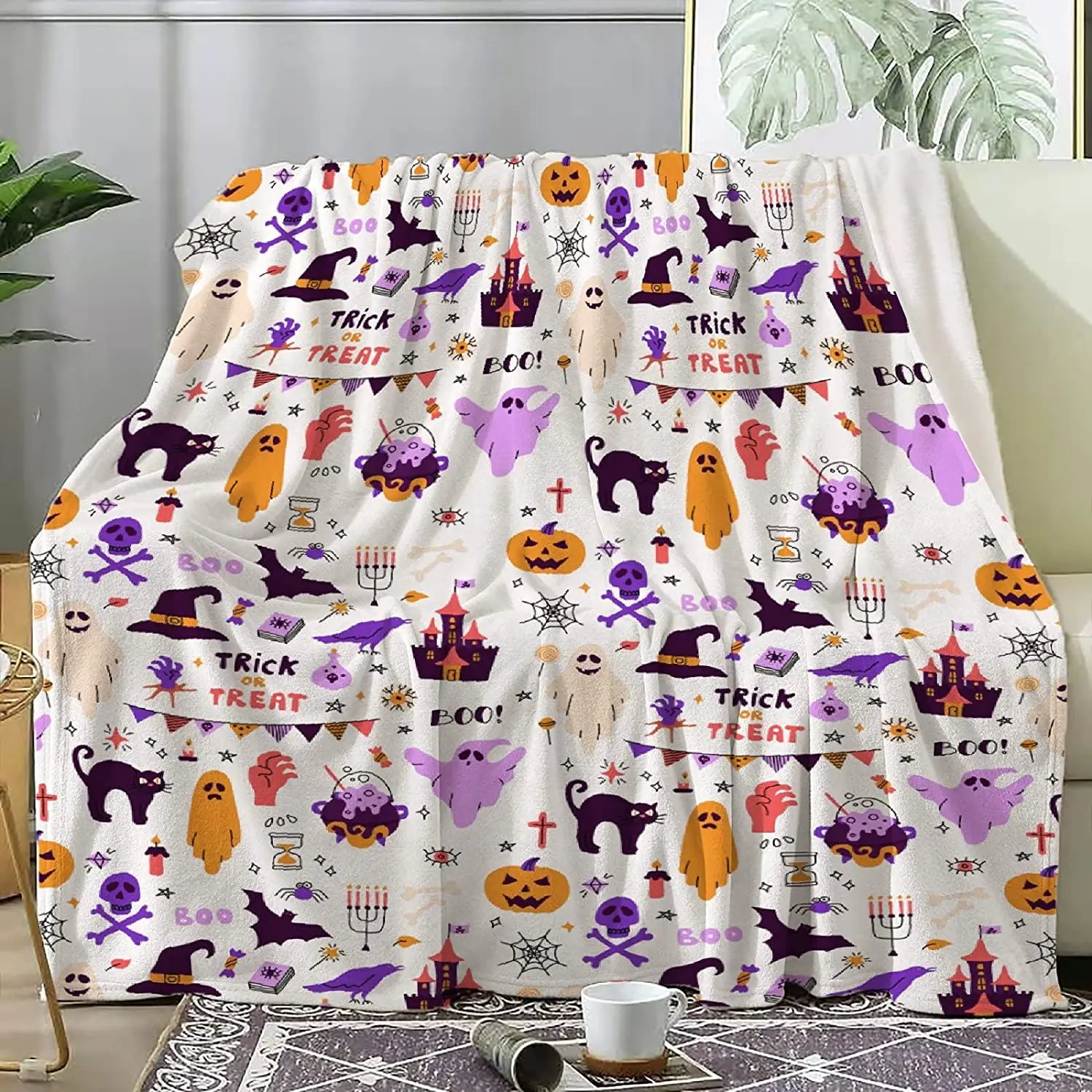 

Halloween Pumpkin Throw Flannel Blankets Used for Bed Sofa Couch for Family Cozy Warm Microfiber Halloween Decoration Blanket