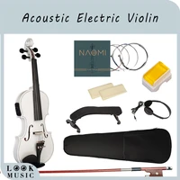 naomi 44 electric violin acoustic violin white color solid maple spruce wood violin ebony fittings w case shoulder rest strings