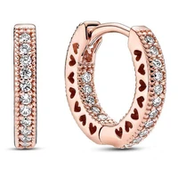 authentic 925 sterling silver moments rose gold pave heart with crystal hoop earrings for women wedding gift pandora jewelry