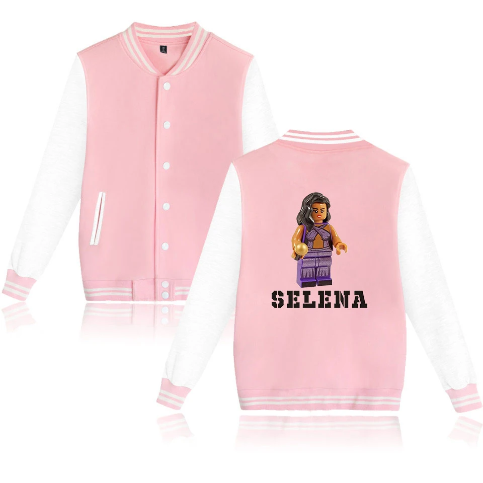 

selena quintanilla Baseball jacket Hotwomen Men Outerwear Casual Harajuku Jackets Autumn white+pink Round neck Baseball Jacket