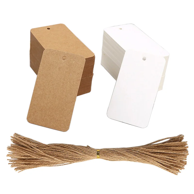 

50pcs Blank Kraft Paper Tags with Strings Gift Bag Boxes Hang Tag Labels Cardboard Cards Wedding Christmas Decoration Supplies