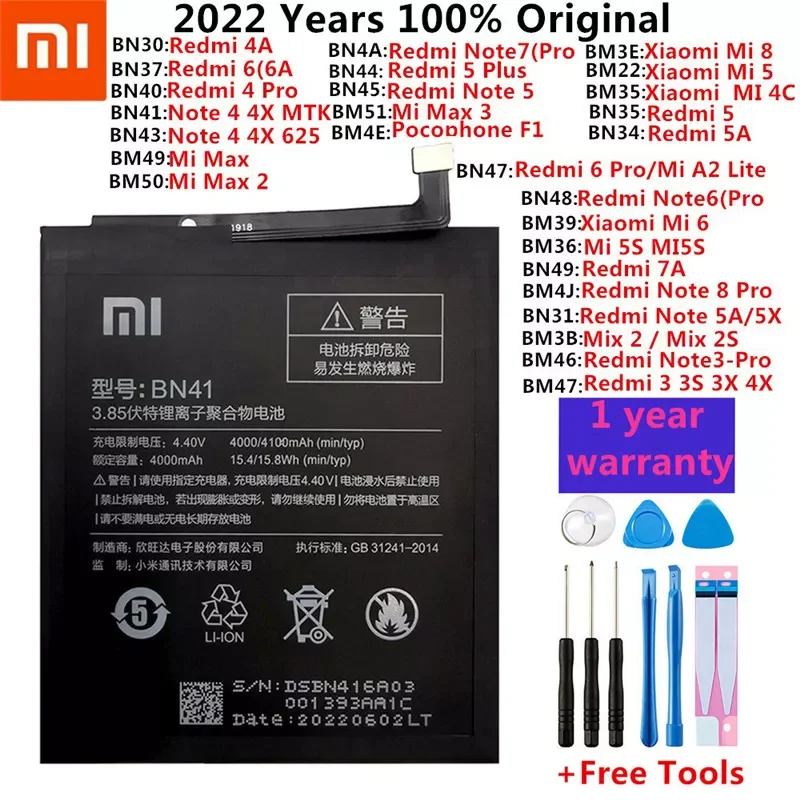 

Original Battery For Xiaomi Mi Redmi Note Mix Max 2 3 A3 3S 3X 4 4X 4A 5 5A 5S 5X M5 6 6A 7 7A 8 8T 9 SE Pro Plus Lite batteries
