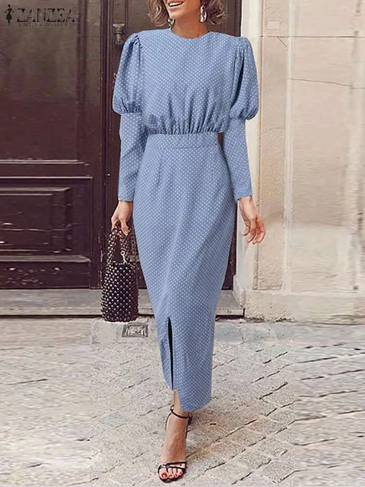 

ZANZEA Fashion OL Puff Sleeve Sundress Women Bohrmian Printed Maxi Long Party Dresses 2022 Vestidos Oversized Casual Robes Femme