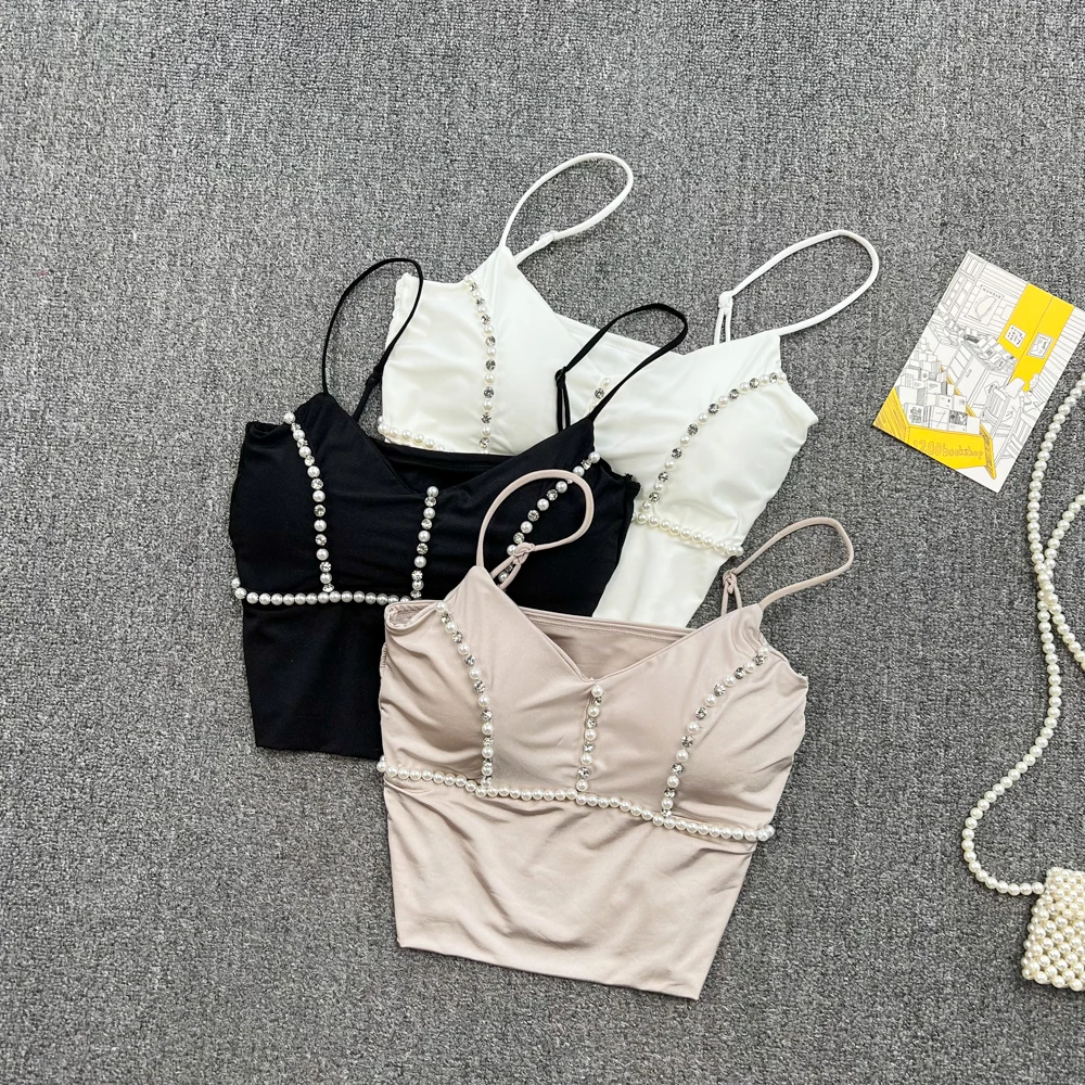 

2022 Summer New Korean Sweet Nail Suspender Vest Women Wear Foreign Chic Short Belly Button Top