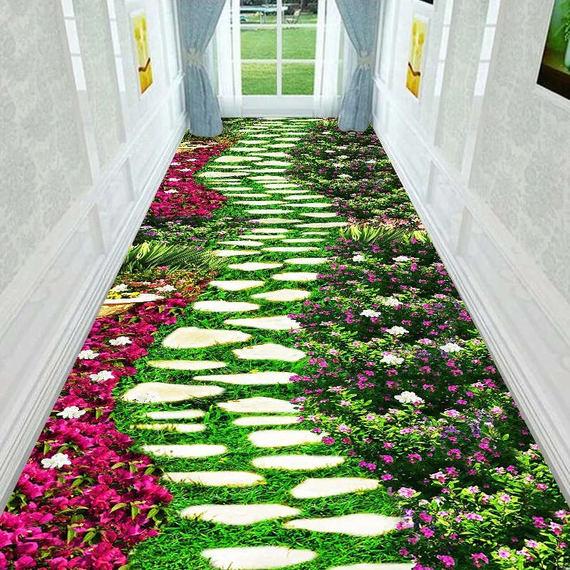 

Lawn Print Long Corridor Hallway 3D Carpet Living Room Area Rug Flowers Grass Kitchen Mat Entrance Doormat Bedroom Rug Runner