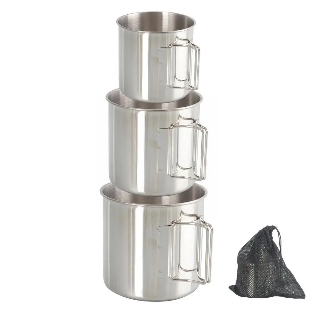 

3Pcs Stainless Steel Cup For Camping Traveling Outdoor Cup with Handle Carabiner Climbing Backpacking Hiking 250/350/500ML X2W8