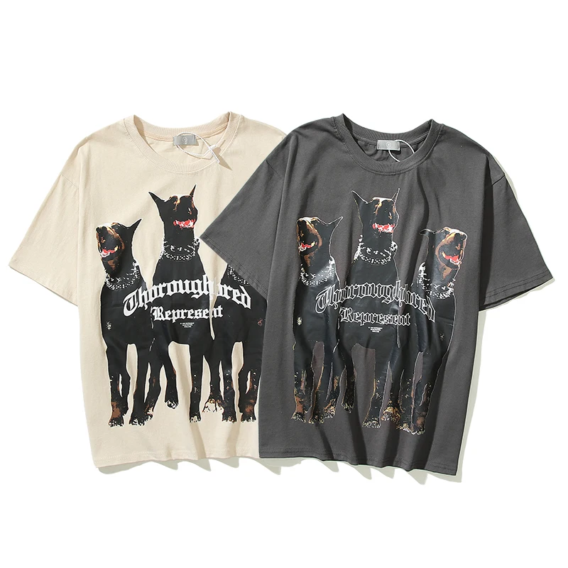 

Oversized Loose Summer Top Tees Dog Head Short-sleeved Retro Casual Loose Men's and Women's T-shirt Harajuku Crew Neck Cotton