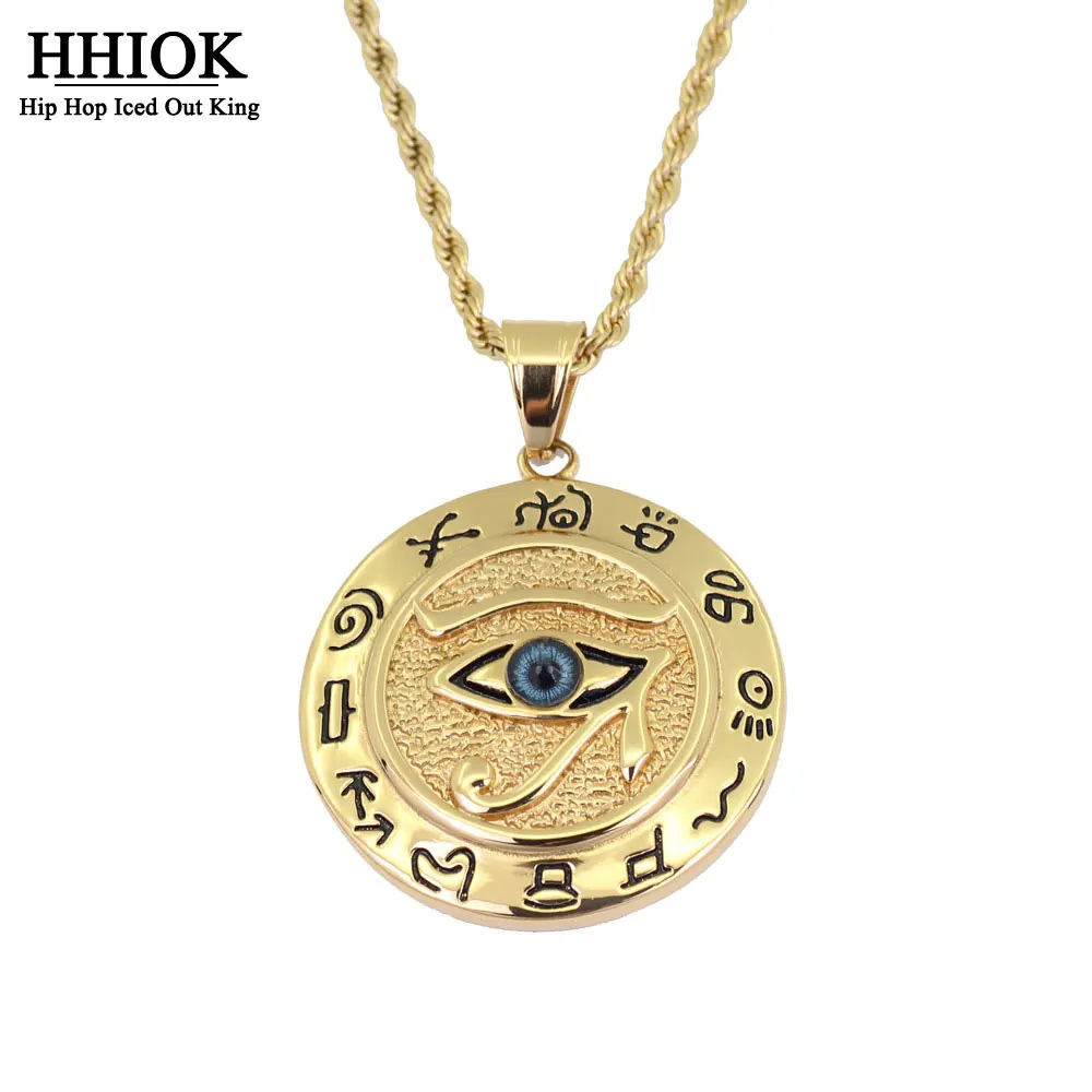 

Stainless Steel Eye of Horus Muslim Rune Pattern Round Pendant Necklace Men's Necklace Amulet Accessory Jewelry