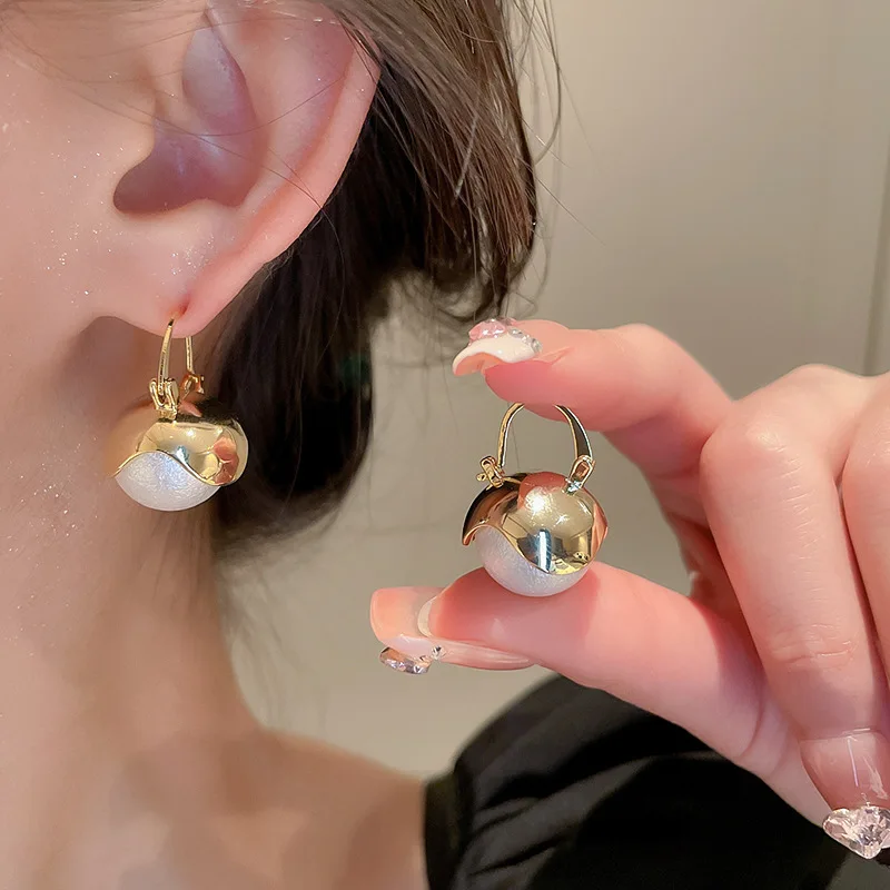 

Minar Temperament Oversized Simulated Pearl Flower Bud Hoop Earrings for Women 14K Gold Plated Brass Hanging Earring Brincos