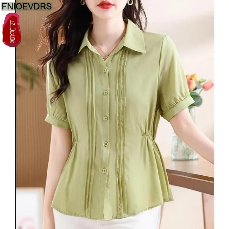 

Блузка женская летняя с коротким рукавом, на пуговицах