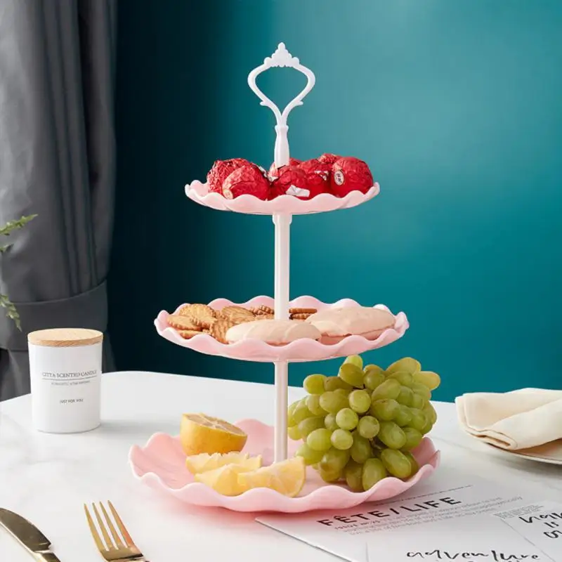 

3 Tiers Cake Stand Candy Tray European Plastic Living Room Dining Table Fruit Dessert Plate Detachable Party Sweets Tray