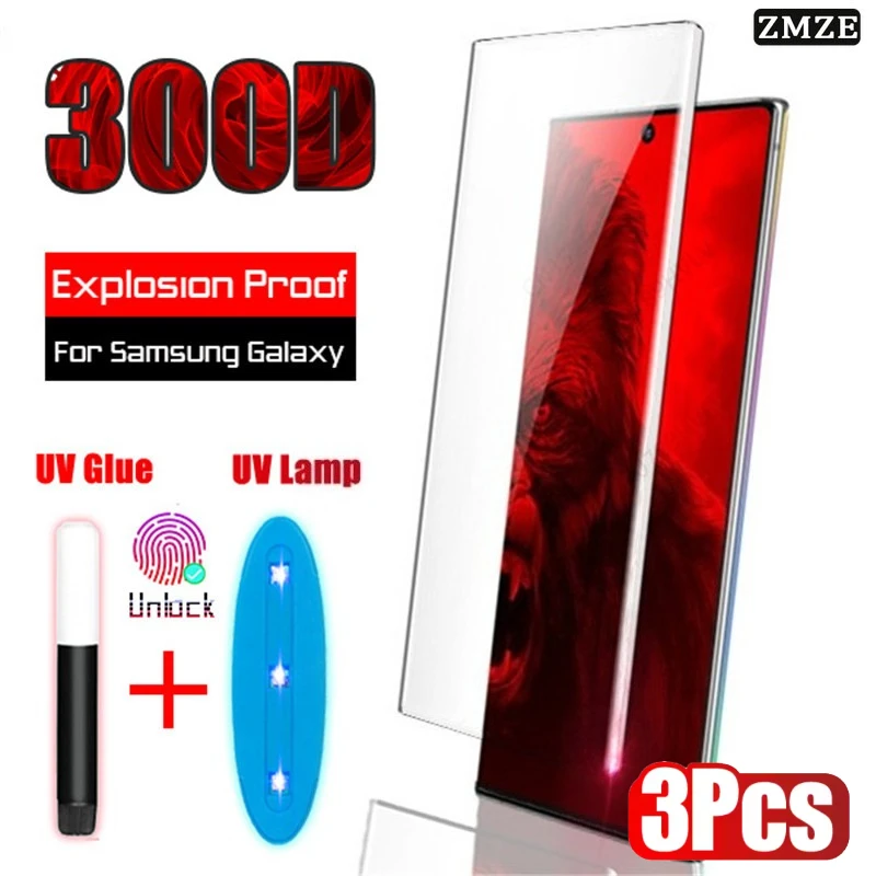 Фото 3 шт. УФ-защитное закаленное стекло для Samsung Galaxy S26 S25 S24 S23 S22 S21 S20 Ultra Plus, 3D-изогнутое, с защитой от царапин, высокой четкости №1