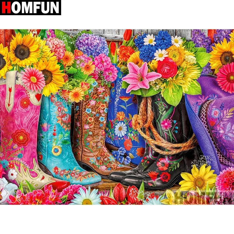 

Алмазная 5D Вышивка HOMFUN, картина из страз «сделай сам», вышивка крестиком, «пейзаж, обувь, Подсолнух», украшение для дома и комнаты