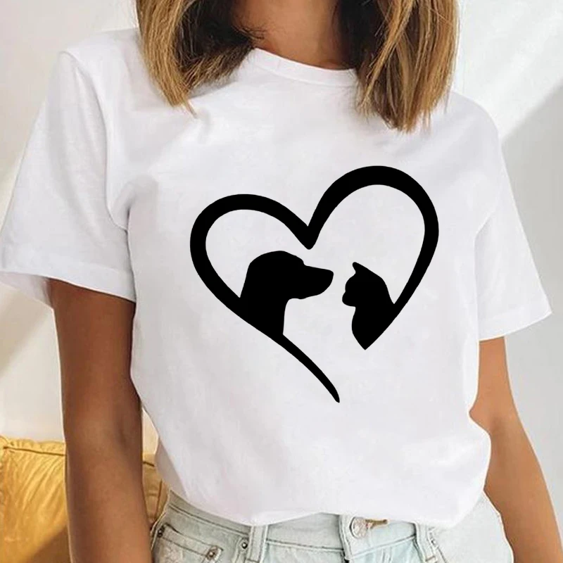 

Harajuku Simple Tshirts Kawaii Tshirt Tee Fashion Tops Korean T Shirts Graphic Dog Paw Printing Casual T-shirt Women Tees