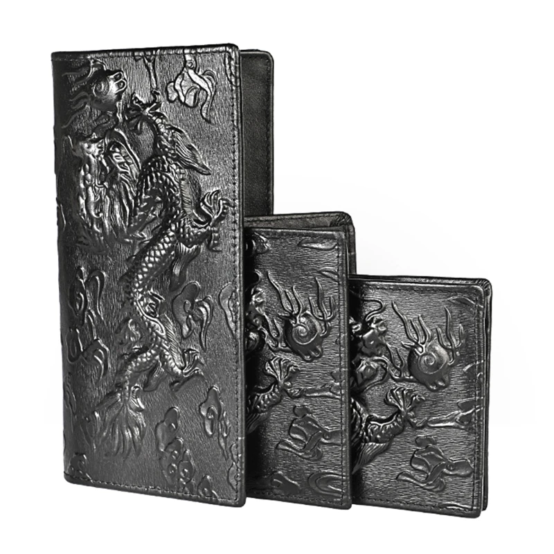 

Leather 3D Embossing Dragon Cloud Totem wallet,Vintage Short Wallet Personality Purse Simple Design Money Clip Wallet 2022