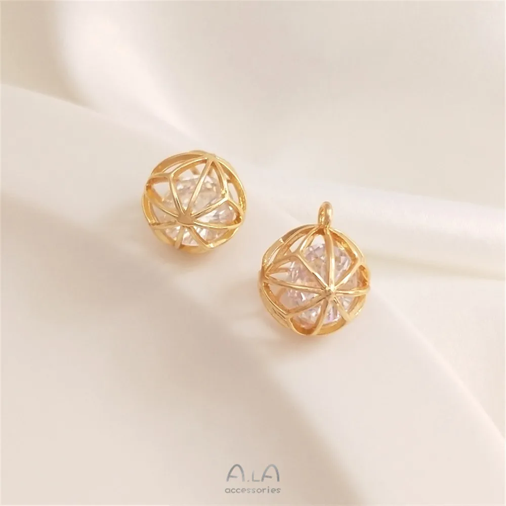 

Zirconia flower ball dangling beads 14K gold covered hollow zirconium pendant handmade diy bracelet necklace jewelry accessories