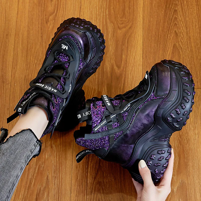 Массивные кроссовки из раскрытой кожи 12 см весенняя обувь ботильоны натуральной