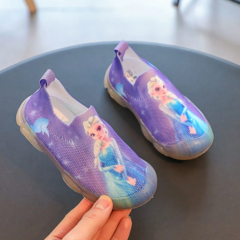 Disney Girls Frozen Purple Princess First Walkers Dancing Shoes Cartoon Soft School Student Casual Shoes Europe Size