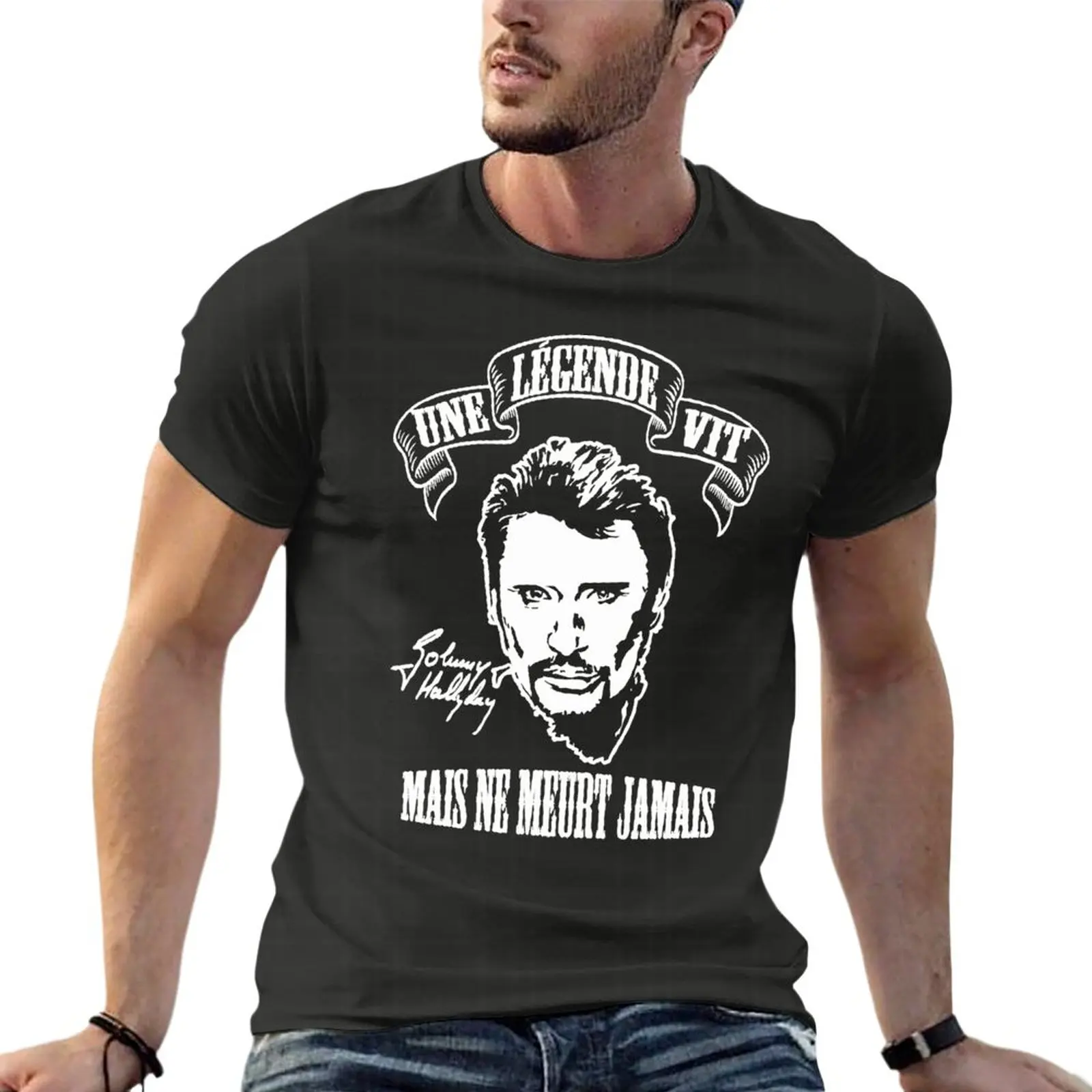 

Johnny Hallyday A Legend Lives But Never Dies Oversize T-Shirts Fashion Mens Clothes Short Sleeve Streetwear Big Size Top Tee