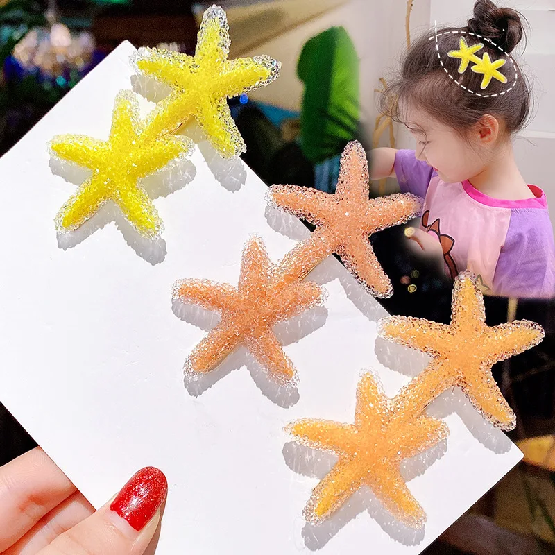 

2022 New Starfish Headgear Cute Sweet Little Girl Hair Accessories Summer Girls Net Red Clips Baby Hairpins Children Hair Clips