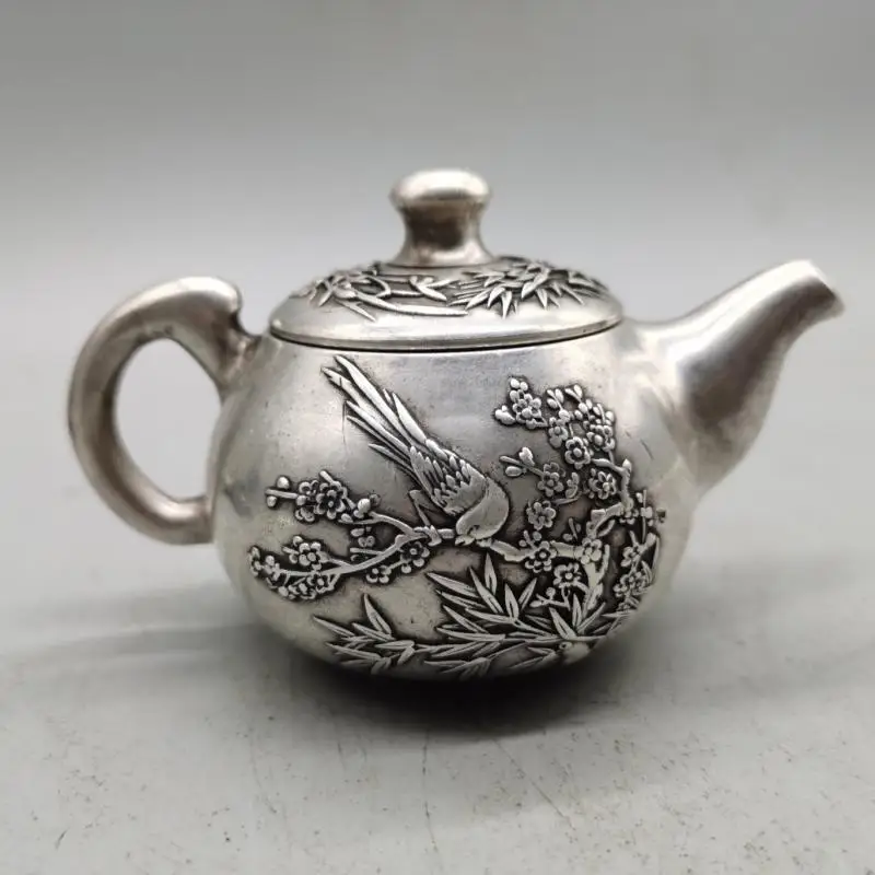 

Статуя под старину, резной чайник из белой меди, ручной чайник с цветком сливы, декоративный чайник