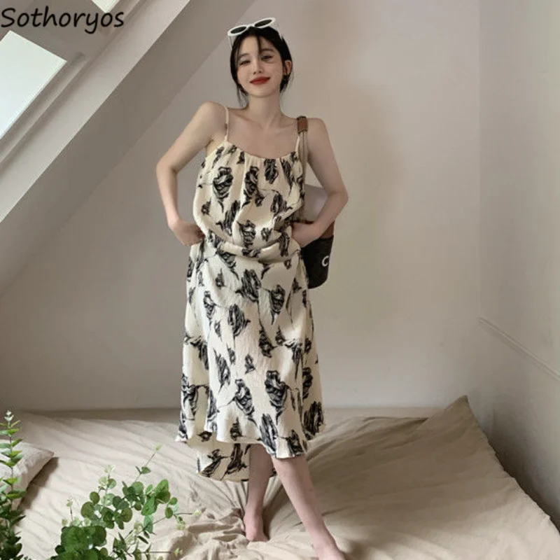 

Dresses Women Sexy Retro Loose Harajuku Stylish Soft Feminine Vestidos Summer Spaghetti Straps Simple Ins Backless Casual Club