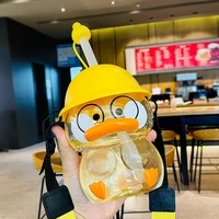cute sitting duck water bottle high appearance value big belly plastic cup with straw student childrens womens water cup