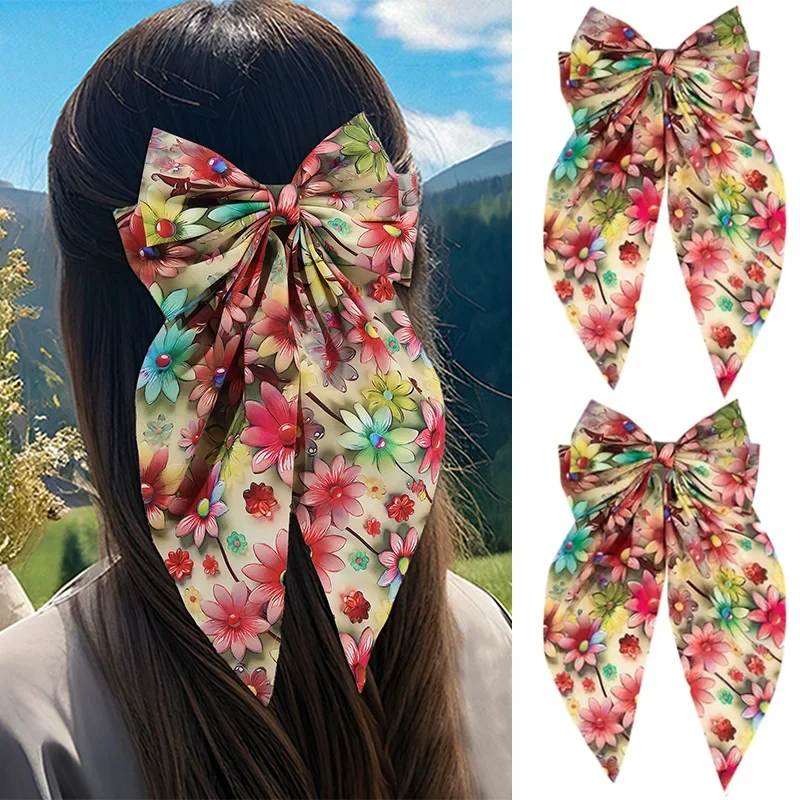 Oaoleer новые женские заколки для волос с большим бантом милые и цветочным принтом