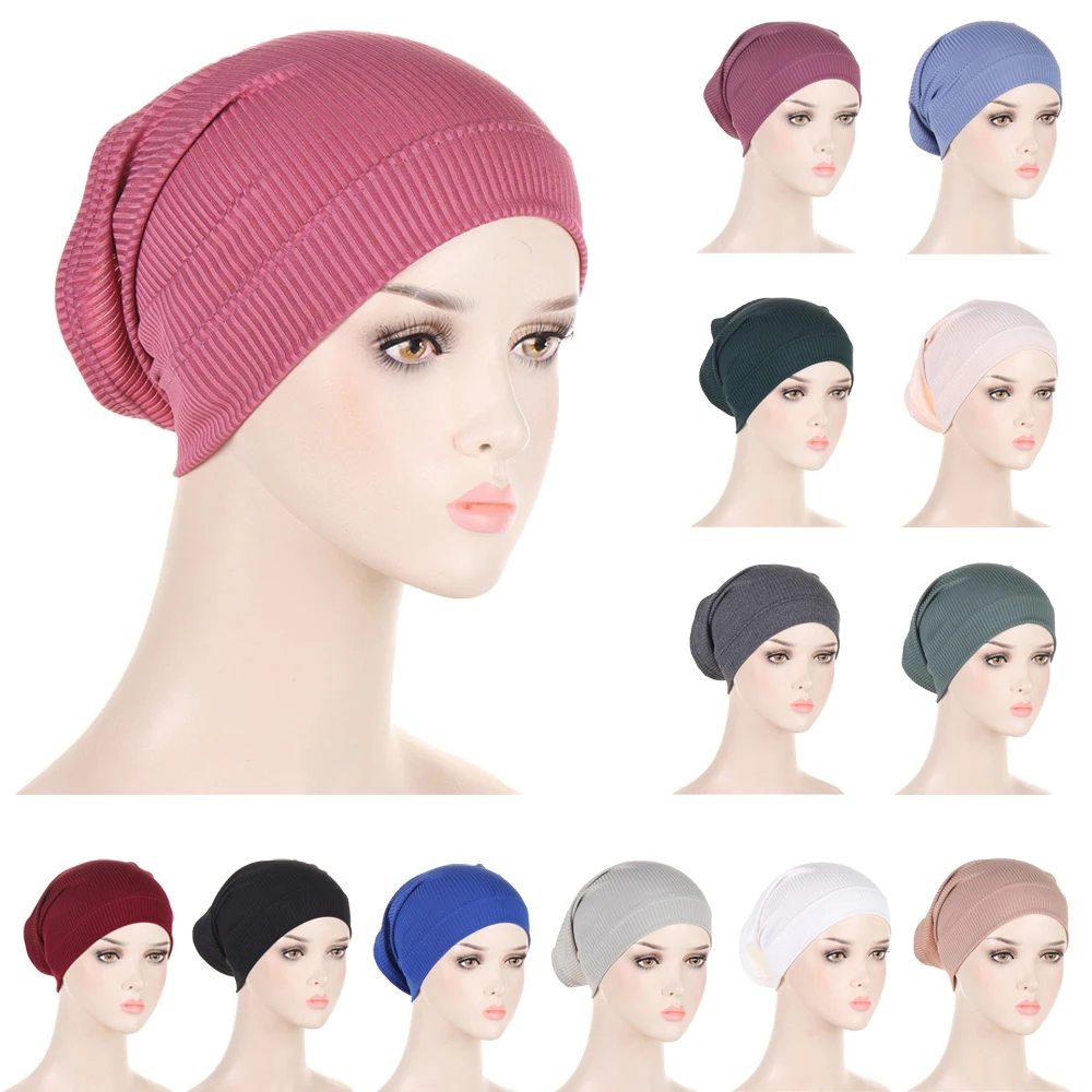 

Stretch Cotton Inner Hijab Hats Muslim Underscarf Turban Bonnet Islamic Scarf Tube Headband Full Cover Cap Bone Ninja Headwrap