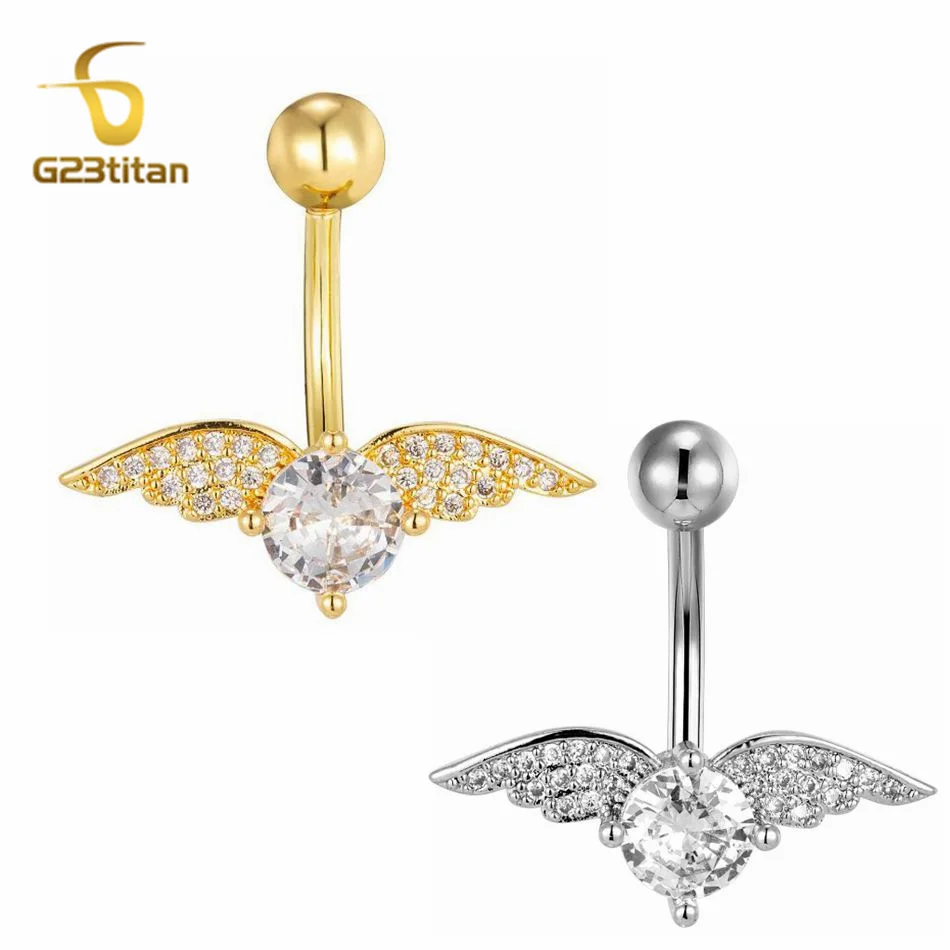 Серебристый золотой цвет круглые с крыльями кольца для пупка пирсинг из